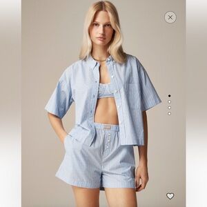 New! J. Crew Cotton poplin boxer short set in stripe, size small.